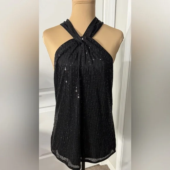 Grace Karin Elegant Black Sequin Halter Top - Picture 1 of 6
